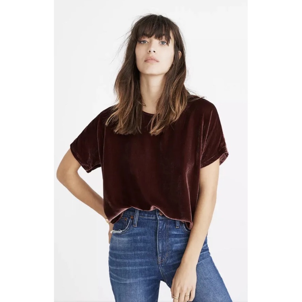 Madewell Velvet Tulip Hem Burgundy Top